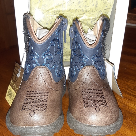 Baby Roper Cowboy Western Boot NWT Infant Size 1 0-3 M Brown Blue Zipper Box - Picture 3 of 6